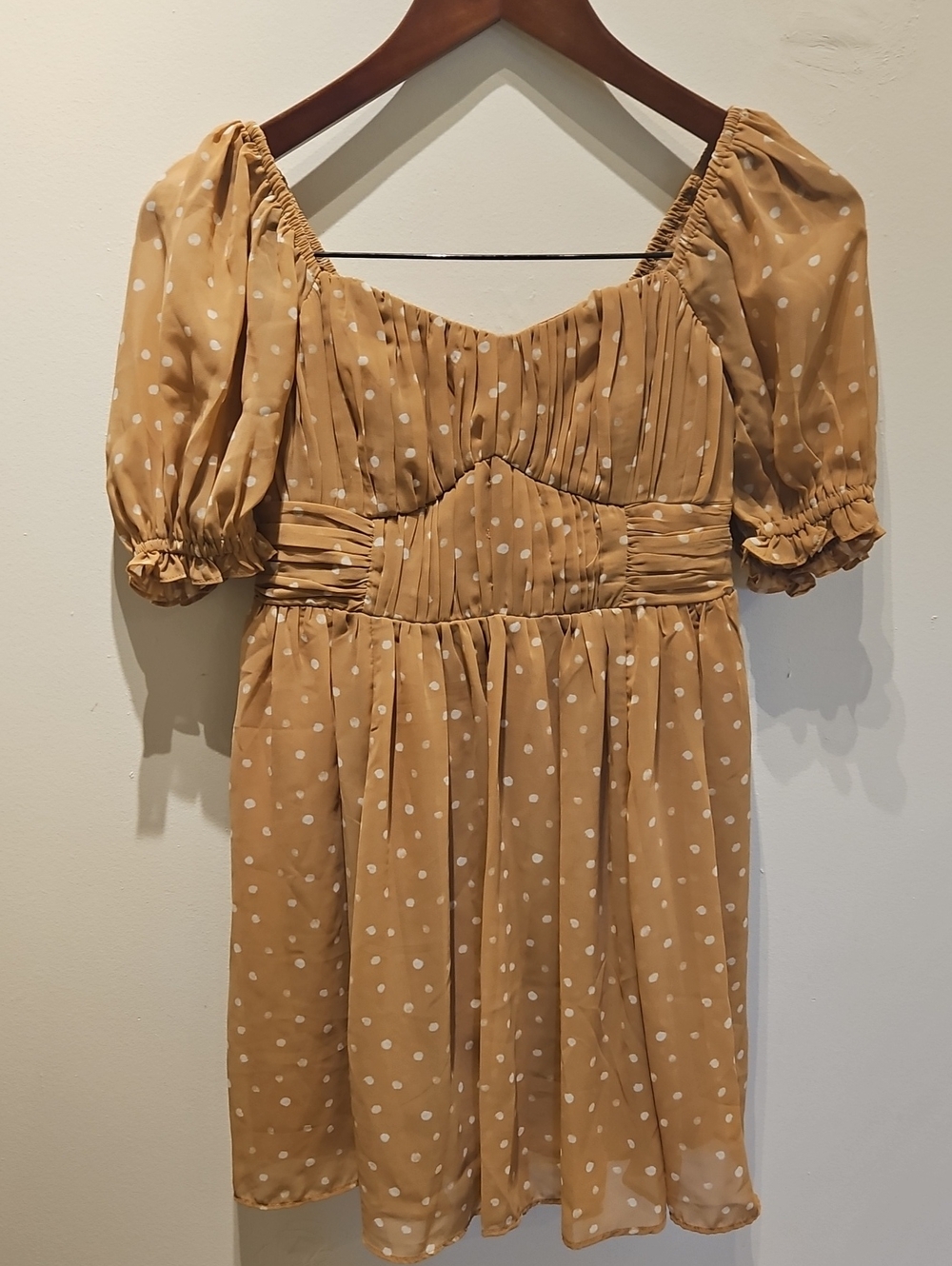 Abercrombie & Fitch Mustard Polka Dot Puff Sleeve Mini Dress